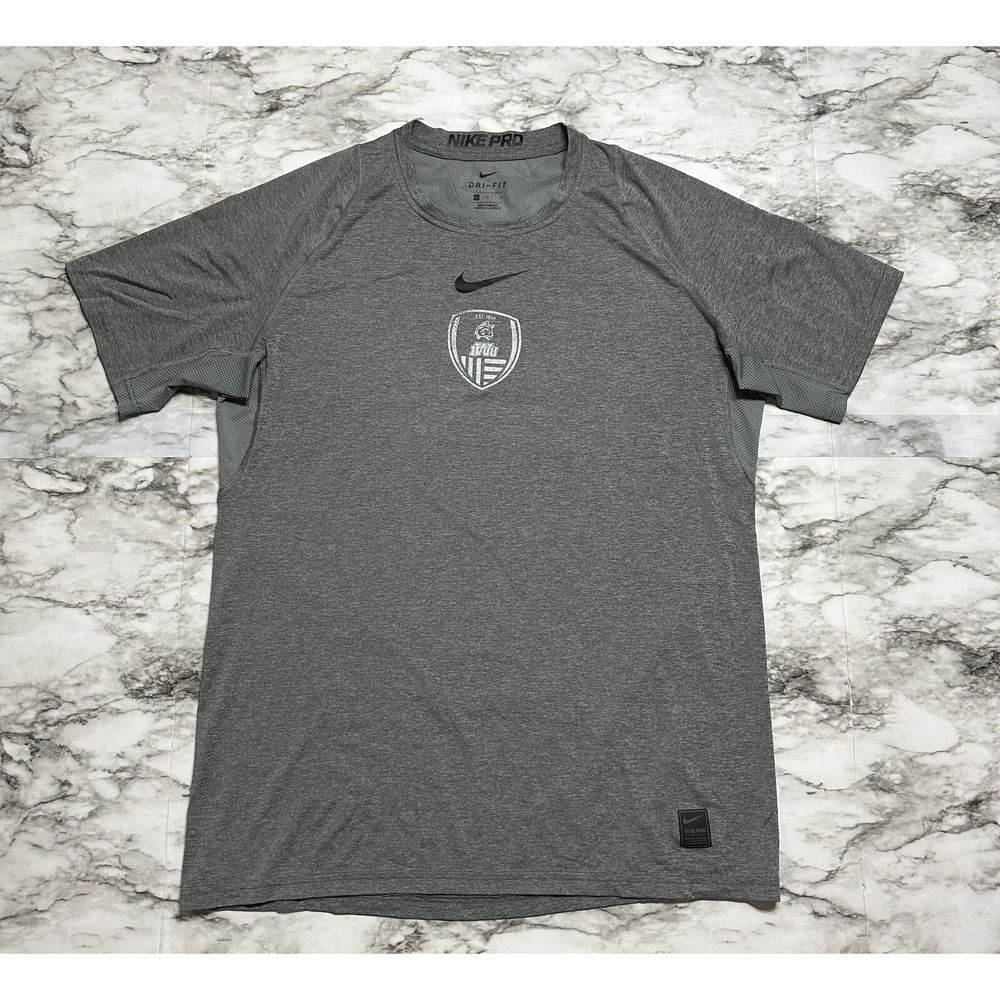 Nike Pro Men's Dri-FIT Training Gym Top Shirt Heather Grey Size L Short Sleeve